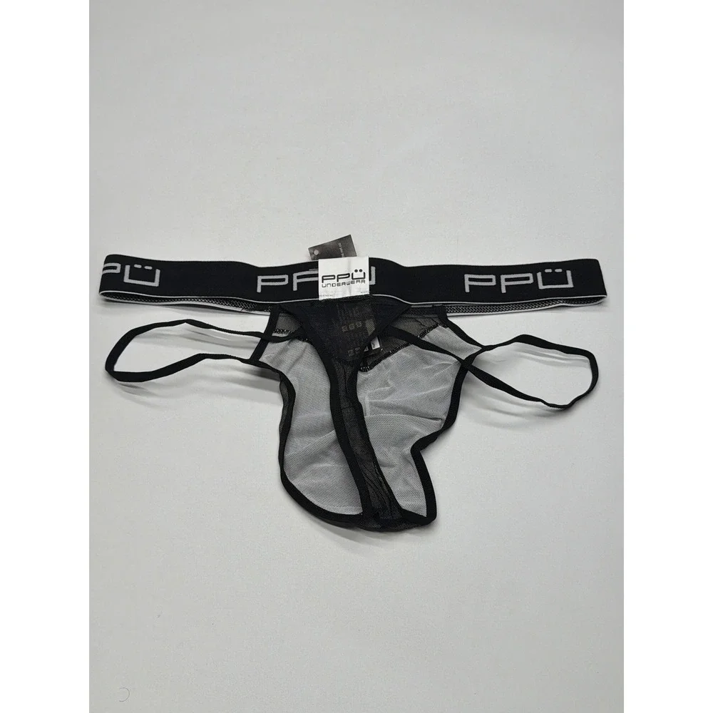PPU UNDERWEAR Men's Black Mesh Jockstrap‎ Thong Underwear Size XL NWT